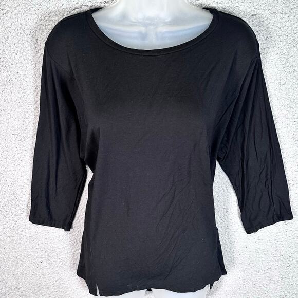 Eileen Fisher Stretch Tunic Top Women Large Black 3/4 Sleeve Oversized Knit Chic - Picture 4 of 11